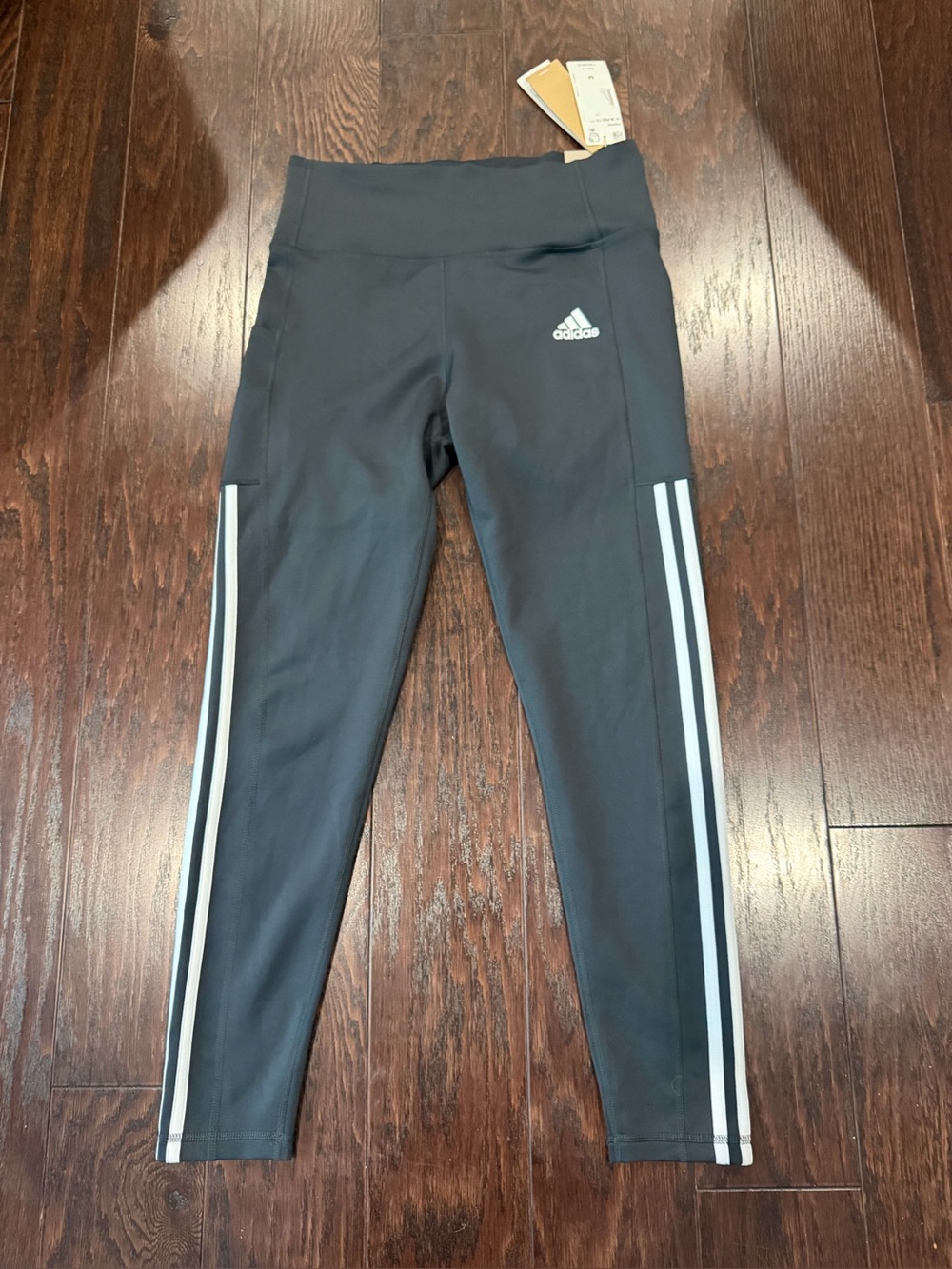 Adidas Aeroready 3 Stripe Charcoal 7/8 High Rise Women Size Medium NEW